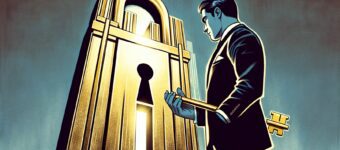 Latino businessman facing a locked door representing funding challenges